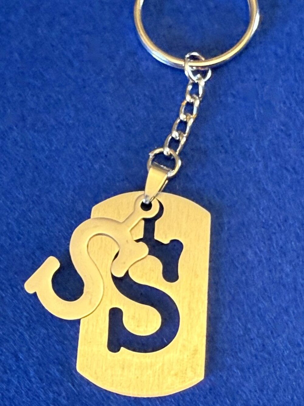 Letter S Initial Polished Aluminum Keychain Monogram Key Ring Silver Tone Unisex